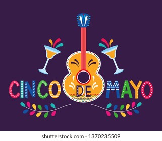 Mexico cinco de mayo celebration card with native cartoons vector digital image illustration