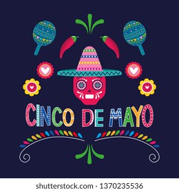 Mexico cinco de mayo celebration card with native cartoons vector digital image illustration