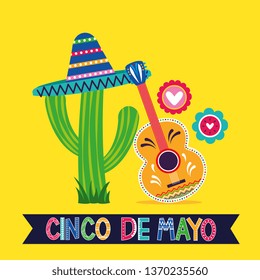 Mexico cinco de mayo celebration card with native cartoons vector digital image illustration