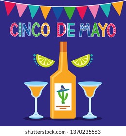 Mexico cinco de mayo celebration card with native cartoons vector digital image illustration