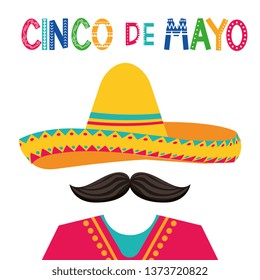 Mexico cinco de mayo celebration card with native cartoons vector digital image illustration