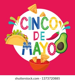 Mexico cinco de mayo celebration card with native cartoons vector digital image illustration