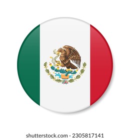 icono del botón Círculo de México. Bandera de insignia redonda mexicana con sombra. Ilustración vectorial 3D realista aislada en blanco.