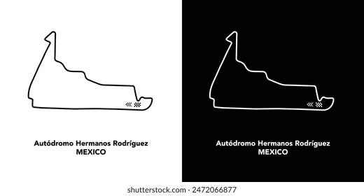 Mexico circuit for autosport and motorsport. Isolated editable vector illustration on white and black background