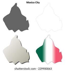 Mexico City blank outline map set