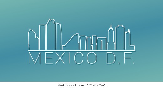 Mexico City, CDMX, Mexico Skyline Linear Design. Flat City Illustration Minimal Clip Art. Background Gradient Travel Vector Icon.