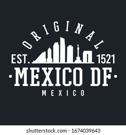 Ciudad de México, CDMX, Línea Skyline de México Original. Un Logoype Sports College and University Style. Diseño de ilustración.