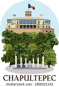 Mexico city Chapultepec castle and Boys heroes of Chapultepec monument vector illustration