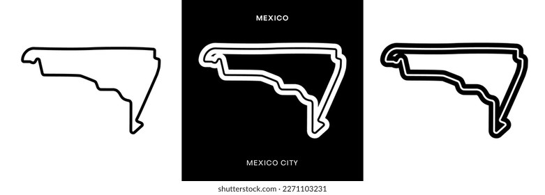 Mexico City Circuit Vector. Mexico Mexico City Circuit Race Track Illustration with Editable Stroke. Stock Vector.