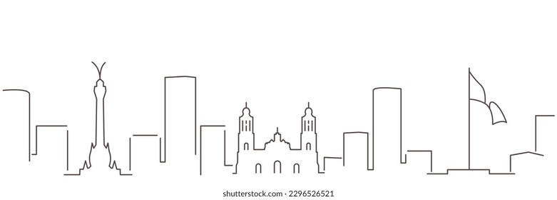 Mexico City Dark Line Simple Minimalist Skyline With White Background