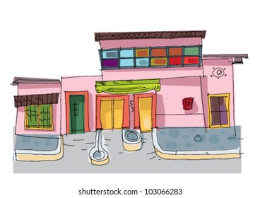 mexico city facade - cartoon