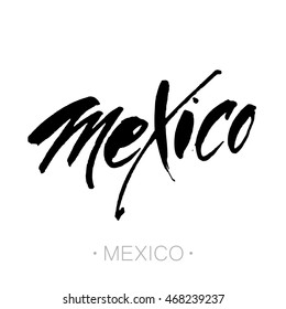 Mexico city, Mexico hand-lettering calligraphy. Mexico hand drawn vector stock illustration. Modern brush ink. Isolated on white background.