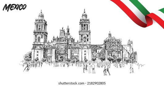 mexico city historical landmarks free hand Vector Drawing