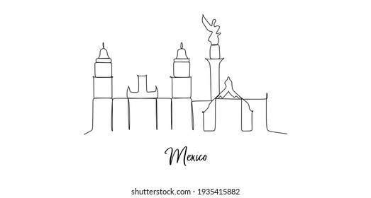 Mexico City landmarks skyline - Continuous one line drawing