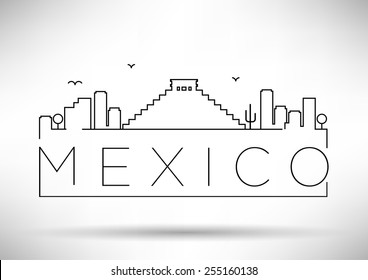 Mexico City Line Silhouette Typographic Design