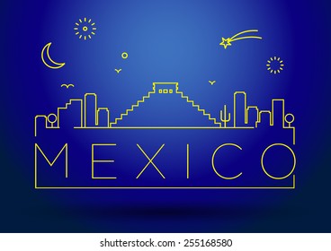 Mexico City Line Silhouette Typographic Design