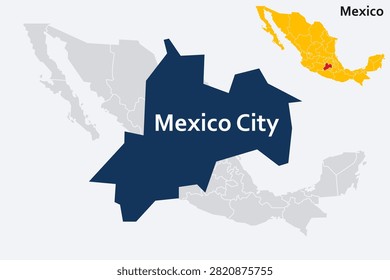 Mexico City Map .Coat of Arms with Golden Castle and Angel of Independence Vector Illustration