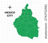 Mexico City map illustration. Map of the city in Mexico