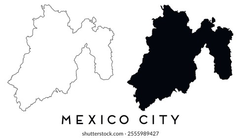 Mexico City map outline and black silhouette vector