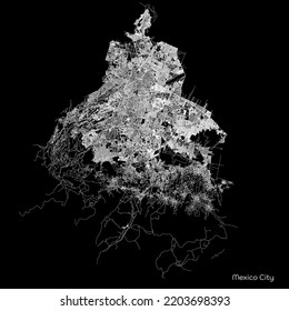 Mapa de la ciudad de México con carreteras y calles, México. Ilustración del contorno del vector.