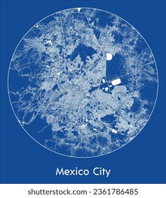 Mexico City Mexico North America City Map blue print round Circle vector illustration