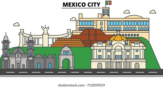 Mexico City. City skyline, architecture, buildings, streets, silhouette, landscape, panorama, landmarks, icons. Editable strokes. Flat design line vector illustration concept