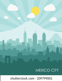 Mexico City Skyline - Flat Design - Vector Illustration