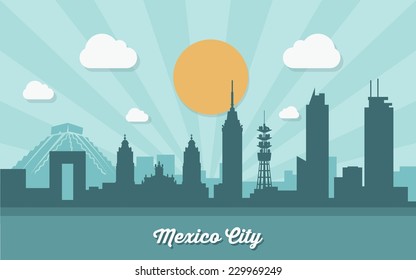 Mexico City Skyline - Flat Design - Vector Illustration 