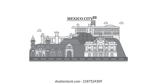 Mexico, Mexico city skyline isolated vector illustration, icons