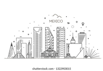 Mexico city skyline on a white background. Flat vector illustration