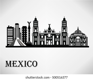 Diseño en blanco y negro de la silueta de la Ciudad de México. Ilustración vectorial.