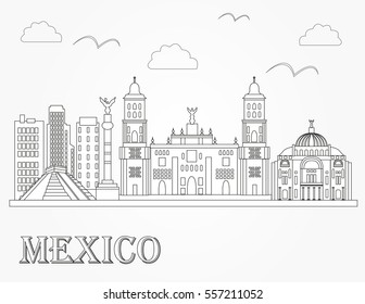 Mexico city skyline silhouette.  Flat design style.