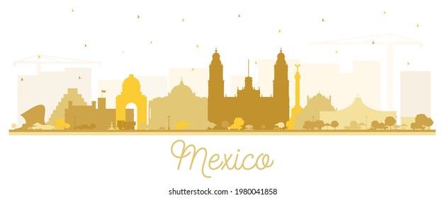 Mexiko City Skyline Silhouette mit Golden Buildings einzeln auf Weiß. Vektorgrafik. Business Travel and Tourism Konzept mit historischer Architektur. Mexiko Stadtlandschaft mit Sehenswürdigkeiten.