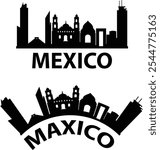 Mexico city skyline silhouette. Mexico skyline sign. Mexico landscape city design. flat style.