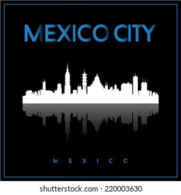 Mexico City, Mexico skyline silhouette vector design on parliament blue and black background.