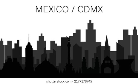 Mexico city skyline, tourist and iconic places of the city.