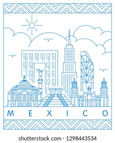 Mexico city skyline vector illustration and typography design