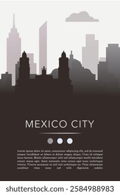 Mexico City template for website, presentation, front page, invitation, publication sheet with skyline, landmarks. Vector Mexico image layout, simple and grayscale