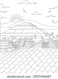 Mexico city Mexico Teotihuacan pyramids line art drawing for kids and adults coloring book