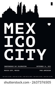 Mexico City typography minimalist vector poster for national event, public holiday, independence day, summer festival layout. Brochure, leaflet, flyer, presentation image template for Mexico