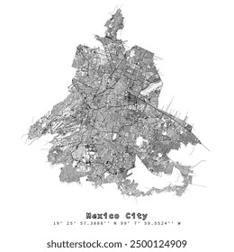 Ciudad de México, México, mapa preciso, detalle Calles Mapa de carreteras, elemento de Vector editable Imagen de Plantilla para marketing, producto, arte de pared