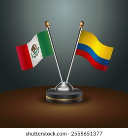 Mexico and Colombia table flags relation  with gradient backgrund. Vector Illustration