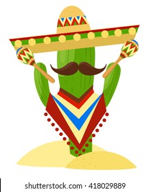 Mexico concept design, Viva Mexico, vector illustration Mexican funny cactus cartoon character