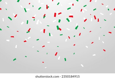 Mexico confetti background of independence day carnival. Isolated vector decor of red, green and white paper pieces rain down in celebration, creating a festive atmosphere full of joy and patriotism