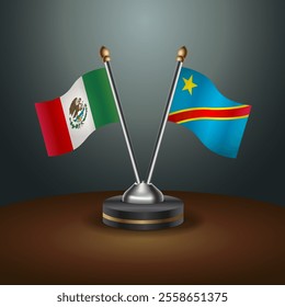 Mexico and Congo table flags relation  with gradient backgrund. Vector Illustration