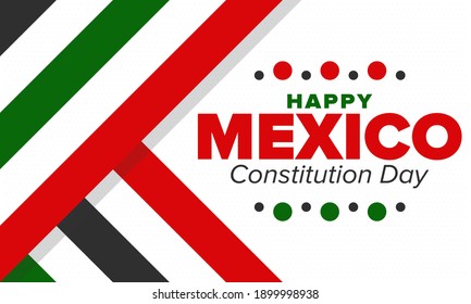 Mexico Constitution Day. National happy holiday, celebrated annual in February. Mexican pattern and colors. Patriotic elements. Festival design. Poster, card, banner and background. Vector