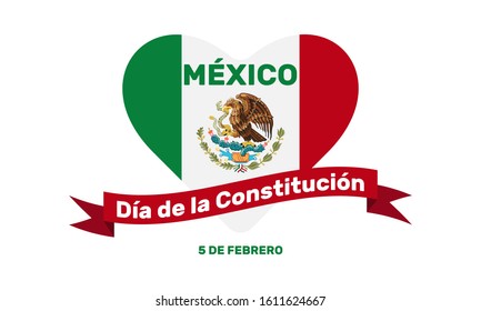 Mexico constitution day. National public holiday. Inscription Mexico, Constitution Day in Spanish. Template for background, banner, card, poster. Vector EPS 10.