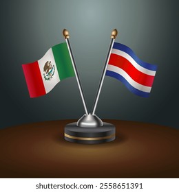 Mexico and Costa Rica table flags relation  with gradient backgrund. Vector Illustration