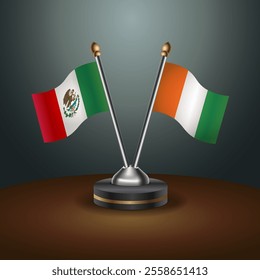 Mexico and Cote D'Ivoire table flags relation  with gradient backgrund. Vector Illustration