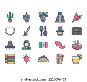 Mexico country and culture icon set